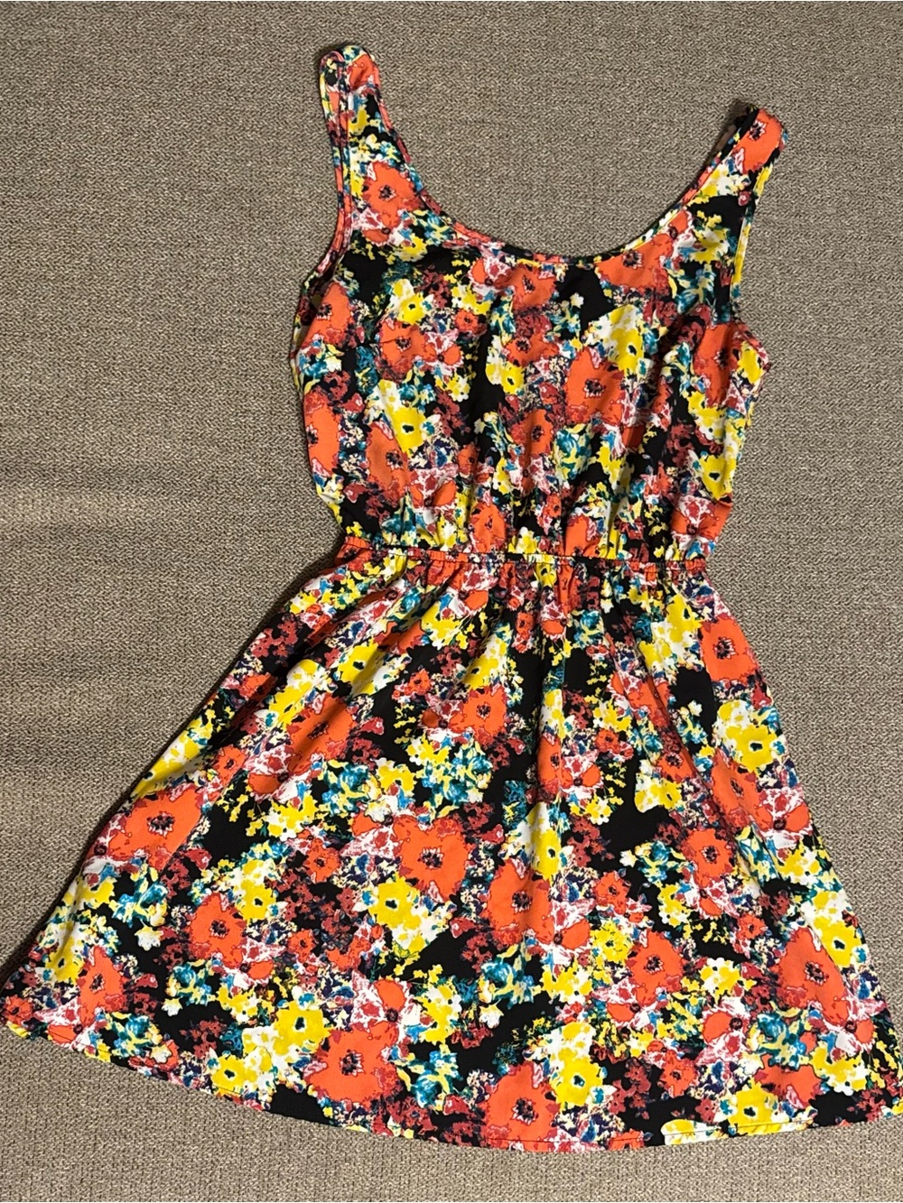 Ambiance Black Floral Tank Dress with Orange & Yellow Blooms